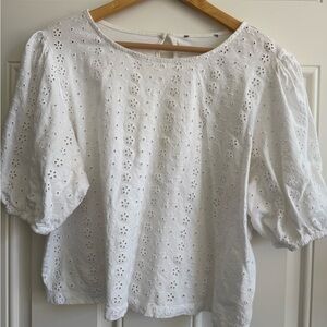 White Eyelet Puff Sleeve Women's Top